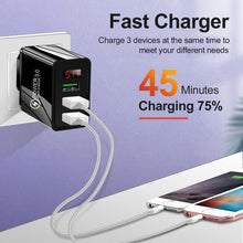 Load image into Gallery viewer, 3.1A Quick Charge 3.0 LED Display 3 Ports USB Phone Charger Fast Charging EU Wall Adapter