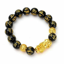 将图片加载到图库查看器,Obsidian Stone Beads Bracelet For Men and Women Unisex Wristband Gold Black Pixiu Wealth and Good Luck Bracelet Design