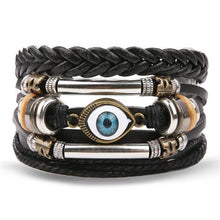 Load image into Gallery viewer, Vintage Black Bead Bracelets For Men Fashion Hollow Triangle Leather Bracelet & Bangles Multilayer Wide Wrap Jewelry For Men and Women