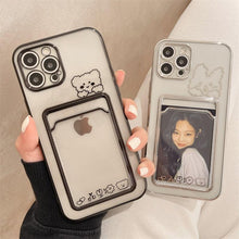 将图片加载到图库查看器,Ultra-light Transparent Photo Card Pocket Wallet Case For iPhone 13 11 12 14 Pro Max XS XR X 8 7 6S Plus Plating Cute Bear Rabbit Soft Phone Cover Cute Case with Card Holder Soft Cover