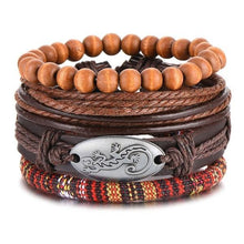 Load image into Gallery viewer, Vintage Black Bead Bracelets For Men Fashion Hollow Triangle Leather Bracelet & Bangles Multilayer Wide Wrap Jewelry For Men and Women