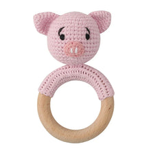 Load image into Gallery viewer, BPA Free Baby Wooden Teether Crochet Rattle Toy for Newborns