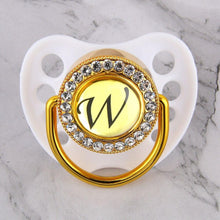 Load image into Gallery viewer, Luxury Glam Crystal White Bling Pacifier 26 Initial Letters Available Handmade Rhinestones Baby Pacifier For Baby