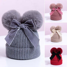 将图片加载到图库查看器,Luxury Modern Elegant New Girls Double Pompom Knitted Hat Warm Thicker Beanie Cap for Baby Girls In Winter elegant New Year Design