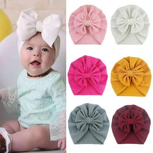 Load image into Gallery viewer, Handamde Elegant Baby Hats for Girls Big Bow Turban Hat Newborn Baby Beanie Cap Solid Color Style