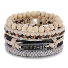 Load image into Gallery viewer, Vintage Black Bead Bracelets For Men Fashion Hollow Triangle Leather Bracelet & Bangles Multilayer Wide Wrap Jewelry For Men and Women
