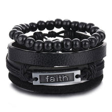 Load image into Gallery viewer, Vintage Black Bead Bracelets For Men Fashion Hollow Triangle Leather Bracelet & Bangles Multilayer Wide Wrap Jewelry For Men and Women