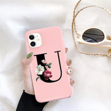 Load image into Gallery viewer, Initial Letter Silicon Phone Case For Iphone 12 Pro Max Retro Pink Flower Soft Back Cover Compatible With Iphone Case Soft Touch Cute Pink Silicone Back Cover For Iphone