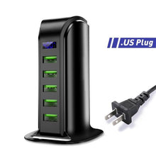 Load image into Gallery viewer, Powerful 5 Port USB Energy Saving Charger LED Display Multi USB Charging Station Dock Universal Mobile Phone Desktop Wall Home EU UK Plug