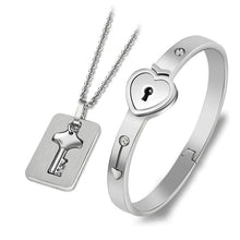 Load image into Gallery viewer, Fashion Concentric Lock Key Titanium Steel Stainless Steel Luxury Jewelry Bracelet and Necklace Couple Sets For Women