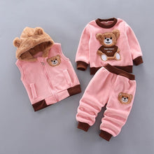 Load image into Gallery viewer, Modern Fashion Cotton Thick Warm Casual Hooded Sweater Cartoon Cute Bear Three-piece Suit For Baby Boy & Girl