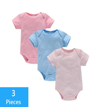 Load image into Gallery viewer, 3PCS Baby Bodysuit Set (0–12M) – Soft Cotton Solid Color Summer Rompers for Boys & Girls