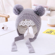 Load image into Gallery viewer, Handmade Modern Trend Winter Christmas Knitted Baby Hat Cute Double Pompom Infant Baby Boy Girl Cap Ear Protection Hats Kids Children Cap
