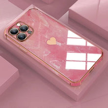 Load image into Gallery viewer, Luxury Shockproof Soft Case For iPhone 13 12 11 Pro Max XS XR X R 8 7 Plus iPhone12 12Pro iPhone11 Marble Texture Covers Luxury Love Phone Case Cute Side Small Heart Pattern Soft Shockproof Full Lens Case for iPhone