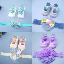 Load image into Gallery viewer, Baby Newborn Solid Color Lace Baby Bowknot Socks & Princess Cute Baby Socks Hair Band Set FOr Girls Baby In Modern Design