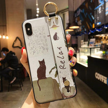 Load image into Gallery viewer, Cartoon Cute Cat Wrist Strap Soft Phone Case For Iphone 13 11 12 14 Pro Max X Xr Xs Max Se 2020 7 8 Plus 14plus Holder Cover Thanksgiving Cute Cats Silicone Case For Iphone