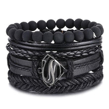Load image into Gallery viewer, Vintage Black Bead Bracelets For Men Fashion Hollow Triangle Leather Bracelet & Bangles Multilayer Wide Wrap Jewelry For Men and Women