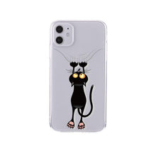 将图片加载到图库查看器,Cute Cartoons Black Cat Transparent Phone Cover For Iphone 14 14promax 14plus 13promax 13 12 11 Shockproof Clear Phone Case Adorable Soft Girls Print Cat Design Clear Cute Flexible Silicone Phone Case