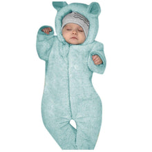 将图片加载到图库查看器,New Winter Trend Warm Newborn Baby Boy Solid Hooded Baby Romper Warm Coat Fleece Jumpsuit Infant Outwear For Boys And Girls