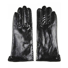 将图片加载到图库查看器,New Snake Print Leather Sheepskin Gloves Women's Fashion High Gloss Velvet Lining Autumn and Winter Warm Driving Gloves