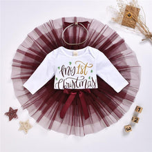 将图片加载到图库查看器,Luxury Newborn Toddler Baby Girl Clothes Set Long Sleeve Romper Christmas Princess Dress Mesh Skirt with Headband Set With Skirt Romper and Ribbon Bow
