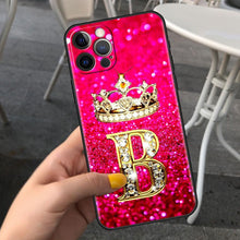 Load image into Gallery viewer, Pink Shiny Letter Phone Case For Iphone 11 7 Pro Xr X Xs Max 6 6s 8 Plus Glitter Rhinestone Phone Cover Soft Cover Shockproof Glitter Sparkle Case Girly Women Protective Pink Cover