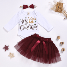 将图片加载到图库查看器,Luxury Newborn Toddler Baby Girl Clothes Set Long Sleeve Romper Christmas Princess Dress Mesh Skirt with Headband Set With Skirt Romper and Ribbon Bow