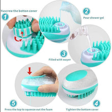 Load image into Gallery viewer, Pet Dog Cat Bath Brush 2-in-1 Pet Massage Comb Soft Silicone Pet Shower Hair Grooming Comb Dog Cleaning Tool Pet Supplies Pet Brush Bath Massage Brush Shampoo Dispenser for Pet