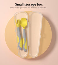Load image into Gallery viewer, New Baby Training Twist Spoon And Fork Silicone Feeding Infant Food Grades Soft Head Children's Cutlery With Storage For Boys And Girls