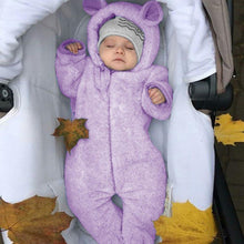 将图片加载到图库查看器,New Winter Trend Warm Newborn Baby Boy Solid Hooded Baby Romper Warm Coat Fleece Jumpsuit Infant Outwear For Boys And Girls