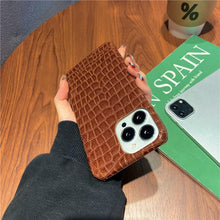 Load image into Gallery viewer, Genuine Leather Case for iPhone 13 Pro Classic Pattern Real Leather Full Coverage High-end Luxury Glossy Leather Couple Soft Case For iPhone 14 11 12 13 Pro Max 7 8 Plus 2 iPhone Cover