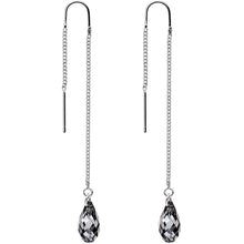 将图片加载到图库查看器,Silver Night Drop Threader Earrings Created with Crystals