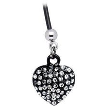 Load image into Gallery viewer, Black Heart Silver Tone Rhinestone Pregnant Belly Ring