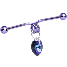 Load image into Gallery viewer, Purple Heart Dangle Industrial Barbell Made with Crystals 40mm