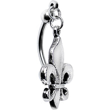 Load image into Gallery viewer, Antiqued Silver Tone Fleur De Lis Top Mount Belly Ring
