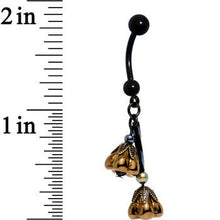 将图片加载到图库查看器,Handcrafted Black Anodized Bronzed Bell Blossom Dangle Belly Ring