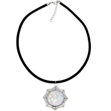 Load image into Gallery viewer, Handcrafted White Faux Opal Lotus Flower Love Velveteen Cord Necklace 16