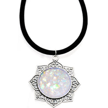 Load image into Gallery viewer, Handcrafted White Faux Opal Lotus Flower Love Velveteen Cord Necklace 16
