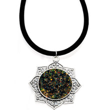 Load image into Gallery viewer, Handcrafted Black Faux Opal Lotus Flower Love Velveteen Cord Necklace 16