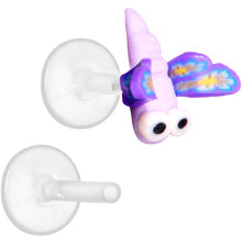 Load image into Gallery viewer, Handcrafted 1/4 5/16 Bioplast Purple Dragonfly Push In Cartilage Earring