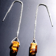 将图片加载到图库查看器,Handcrafted Tiger Eye 925 Sterling Silver Infinity Threader Earrings