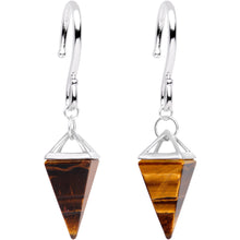 将图片加载到图库查看器,Handcrafted Silver Plated Tiger Eye Stone Pyramid Ear Weights