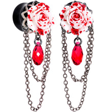 Load image into Gallery viewer, Blood Rose Dangle Plug Set Sizes 8mm to 20mm Created with Crystals