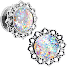 将图片加载到图库查看器,Handcrafted White Faux Opal Mandala Screw Fit Plug Set Sizes 8mm to 20mm