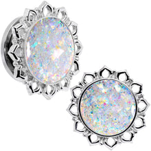 将图片加载到图库查看器,Handcrafted White Faux Opal Mandala Screw Fit Plug Set Sizes 8mm to 20mm