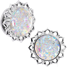 将图片加载到图库查看器,Handcrafted White Faux Opal Mandala Screw Fit Plug Set Sizes 8mm to 20mm