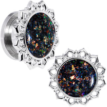 Load image into Gallery viewer, Handcrafted Black Faux Opal Mandala Screw Fit Plug Set Sizes 8mm to 20mm