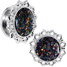 Load image into Gallery viewer, Handcrafted Black Faux Opal Mandala Screw Fit Plug Set Sizes 8mm to 20mm