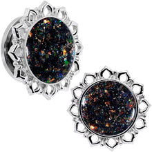 Load image into Gallery viewer, Handcrafted Black Faux Opal Mandala Screw Fit Plug Set Sizes 8mm to 20mm