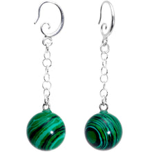 Load image into Gallery viewer, Handcrafted Green Swirl Malachite Jawbreaker Dangle Fishhook Earrings